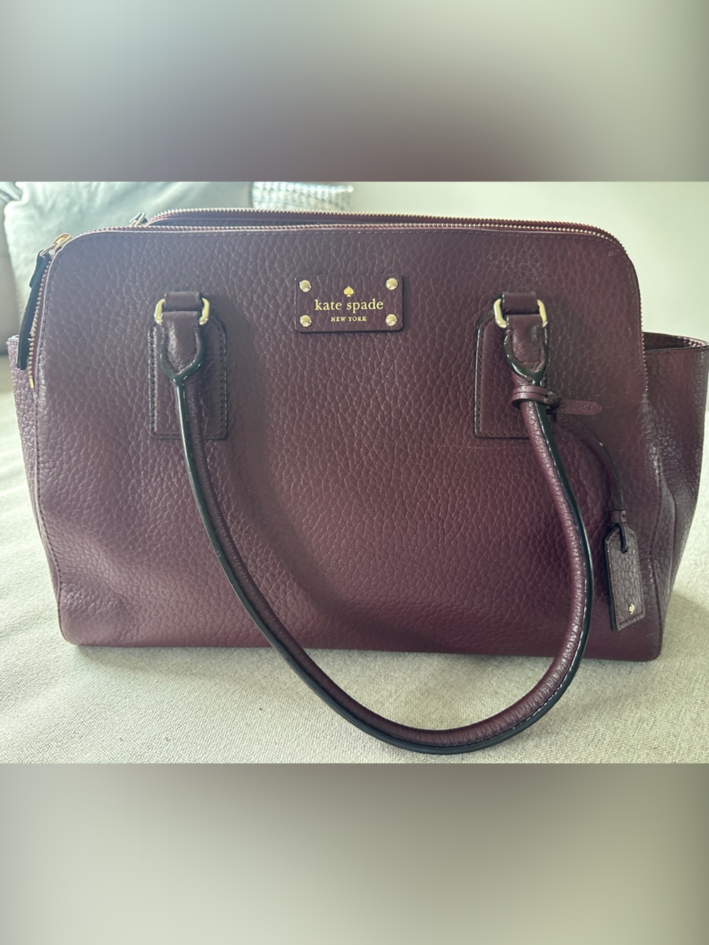 Kate Spade Lydia Pebble Leather Satchel in Deep Burgundy